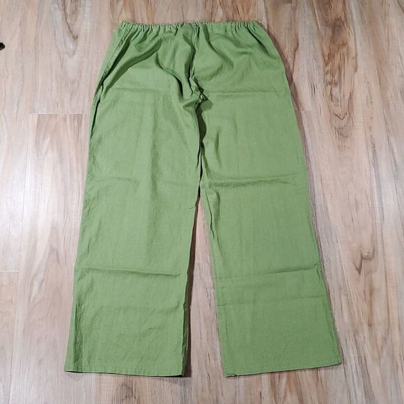 🔹️Derek Heart Green w/Yellow Rhinestone Butterflies Linen Blend Pants Large - Picture 3 of 8